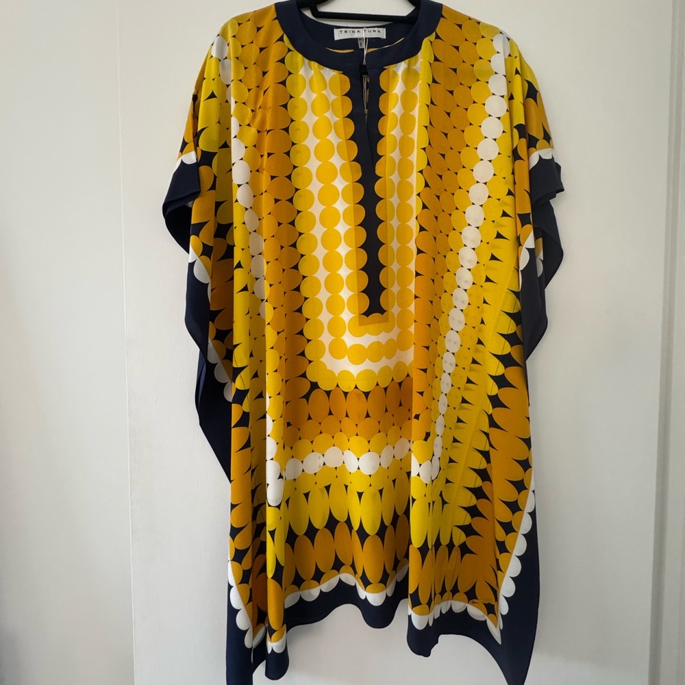 Trina Turk Yellow, White and Navy Theodora Dress